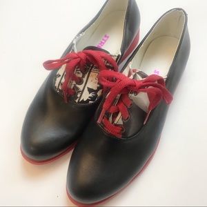 Streetfly | oxford black lace up red bottom shoes